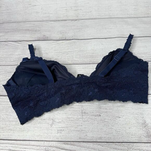 Cosabella Never Navy Blue Lace Front Closure Padded Push Up Underwire Bra Sz 36D - Picture 3 of 5